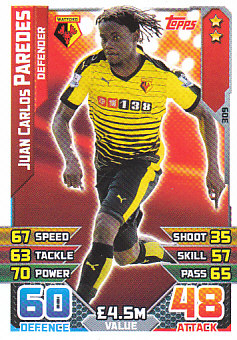 Juan Carlos Paredes Watford 2015/16 Topps Match Attax Paredes #309